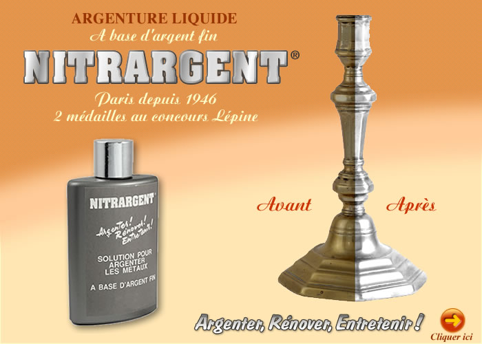 Argenter ou reargenter avec Nitrargent argenture liquide,le produit idéal pour les métaux, en déposant une couche d'argent pur. Achat direct auprès du fabricant